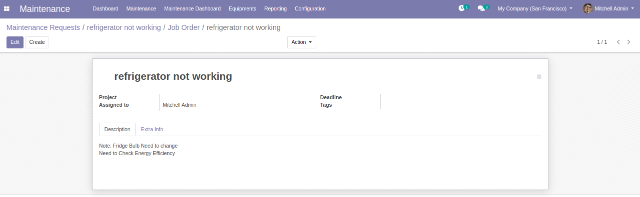 Maintenance Request from odoo module