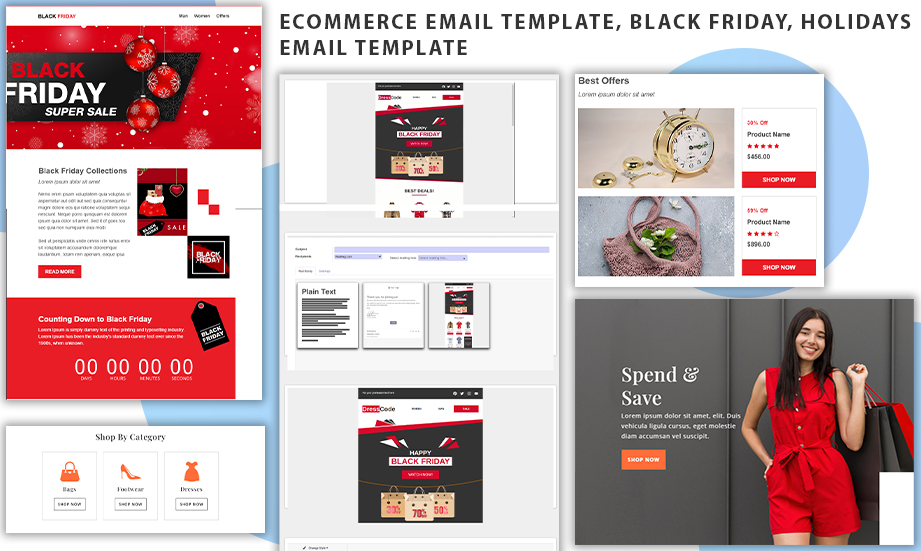 Ecommerce email template, black friday, holidays email template