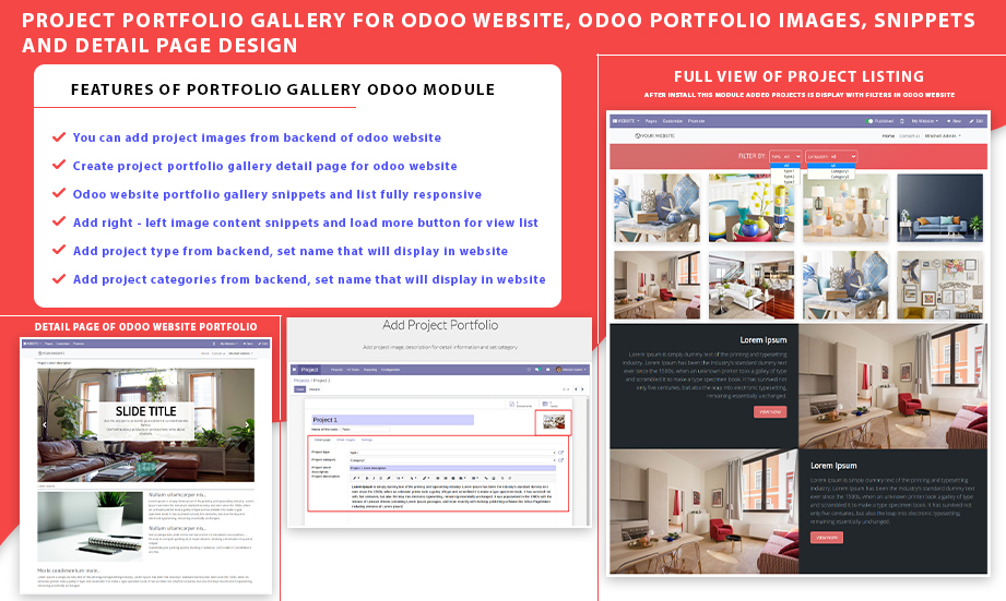 Project portfolio gallery for odoo website