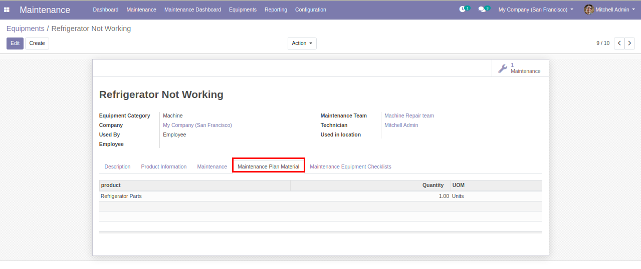 manage maintenance steps in odoo