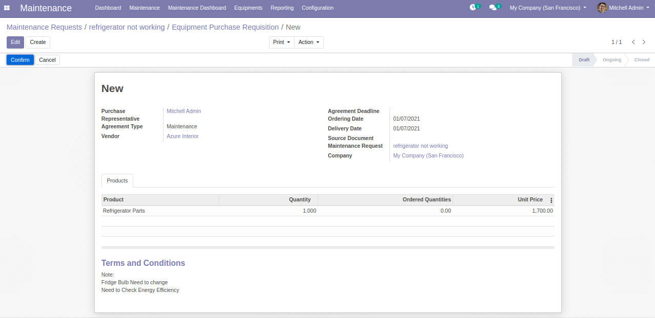 Equipment Maintenance management odoo module